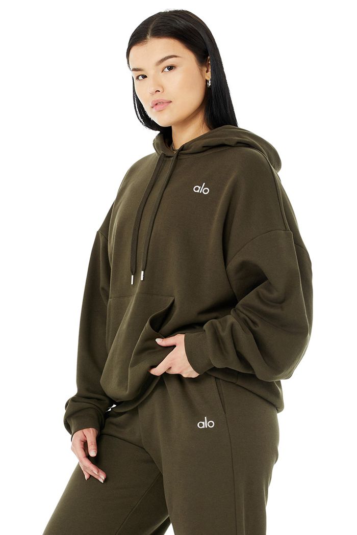 Alo Yoga Accolade Hoodie Dam Mörkolivgröna | 9785316-DS