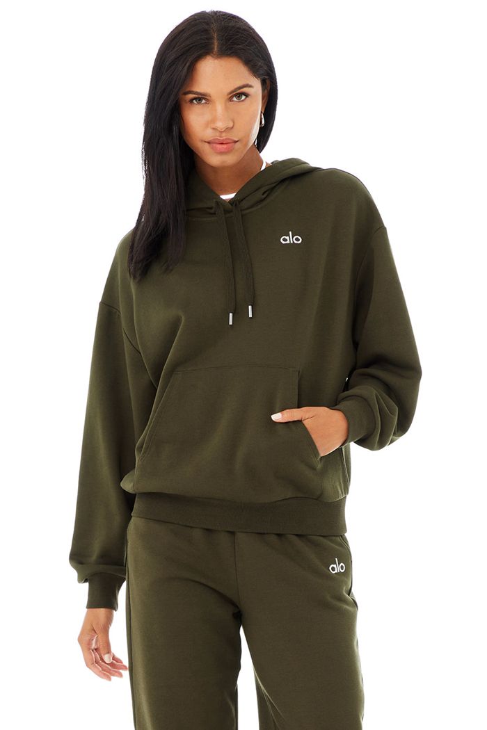 Alo Yoga Accolade Hoodie Dam Mörkolivgröna | 9785316-DS