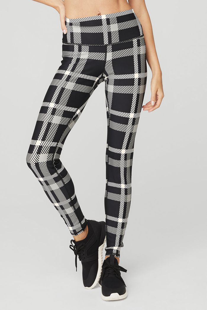 Alo Yoga Airlift High-Midja Magnified Plaid Leggings Dam Svarta Vita | 0715429-JD