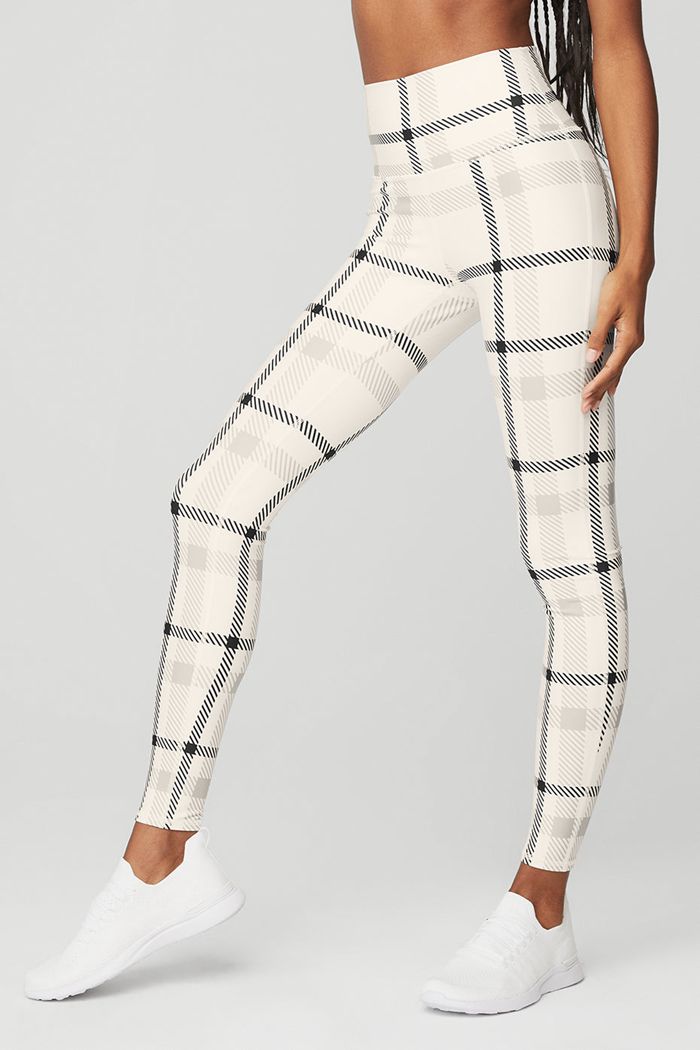 Alo Yoga Airlift High-Midja Magnified Plaid Leggings Dam Vita Svarta | 6724938-RG