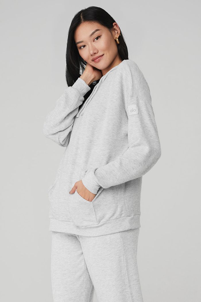 Alo Yoga Alolux Cozy Hoodie Dam Grå | 3192470-FZ