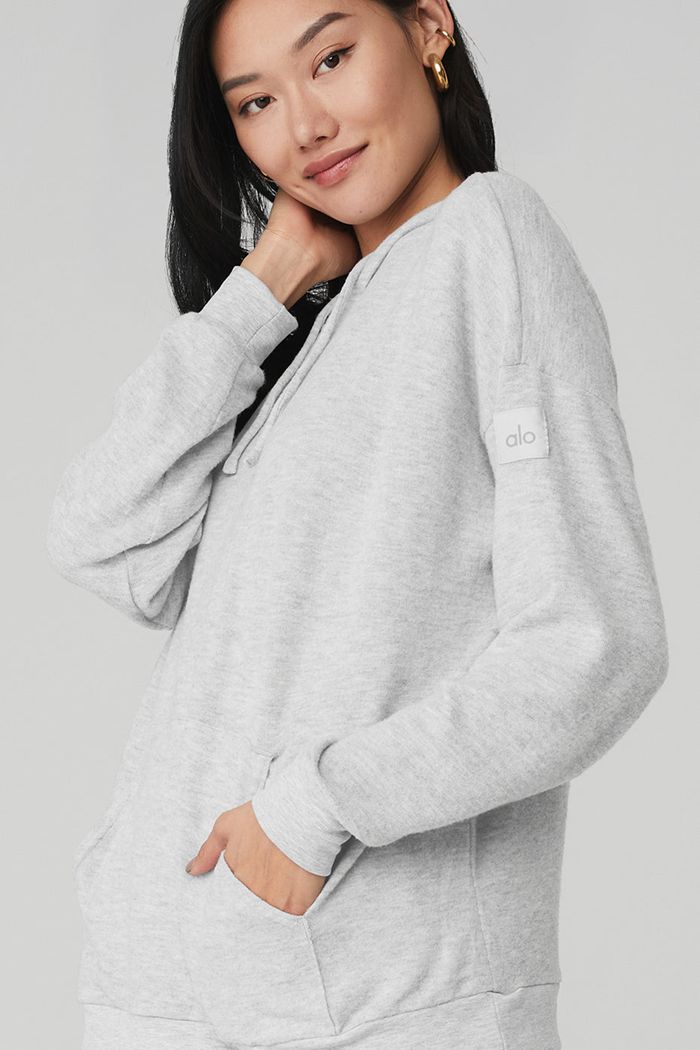 Alo Yoga Alolux Cozy Hoodie Dam Grå | 3192470-FZ