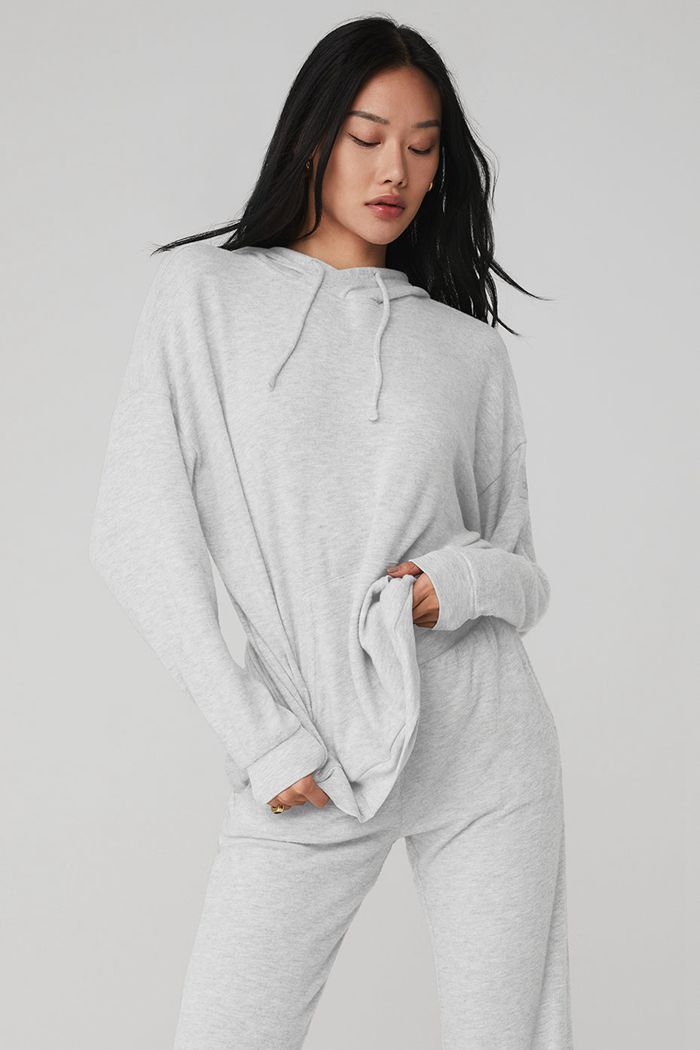 Alo Yoga Alolux Cozy Hoodie Dam Grå | 3192470-FZ