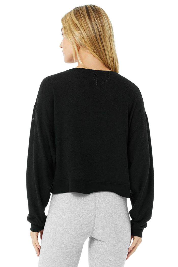 Alo Yoga Alolux Soho Crop Henley Long Sleeve Dam Svarta | 2456318-PC