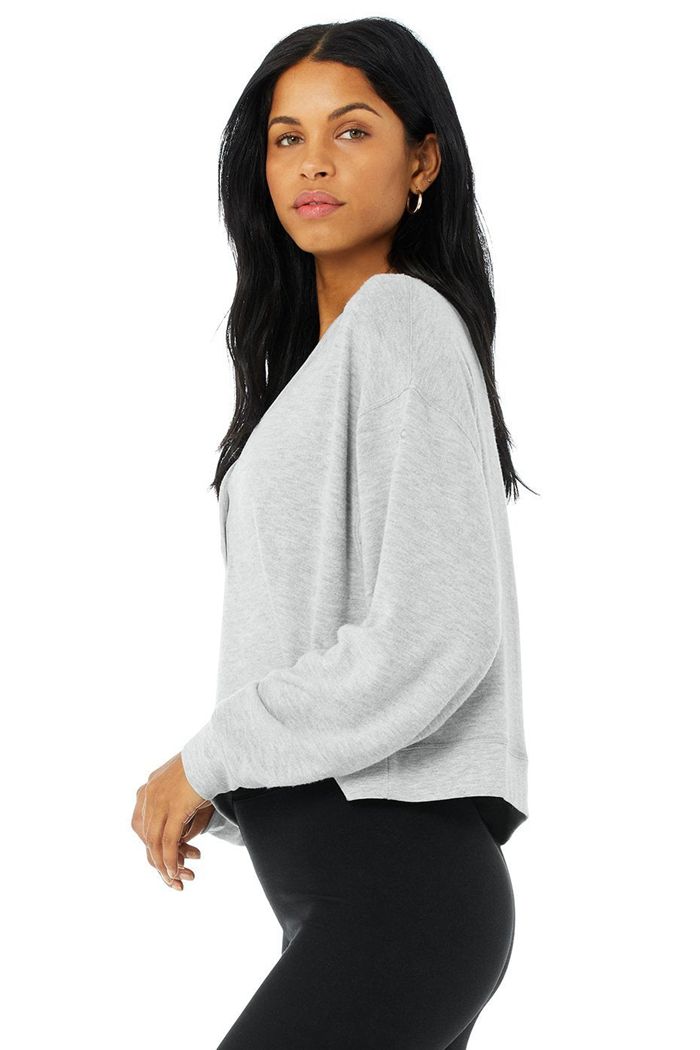 Alo Yoga Alolux Soho Crop Henley Long Sleeve Dam Grå | 9857640-PD