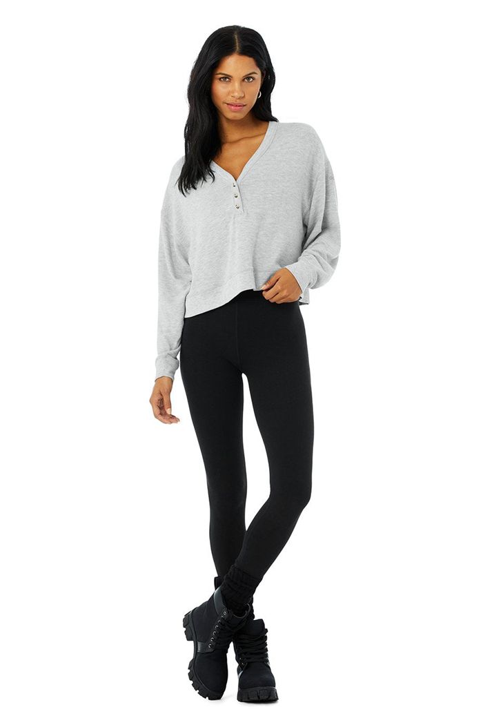 Alo Yoga Alolux Soho Crop Henley Long Sleeve Dam Grå | 9857640-PD