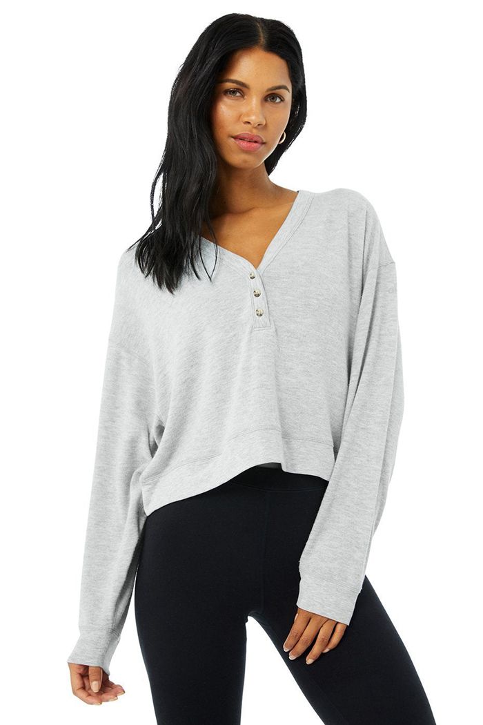 Alo Yoga Alolux Soho Crop Henley Long Sleeve Dam Grå | 9857640-PD