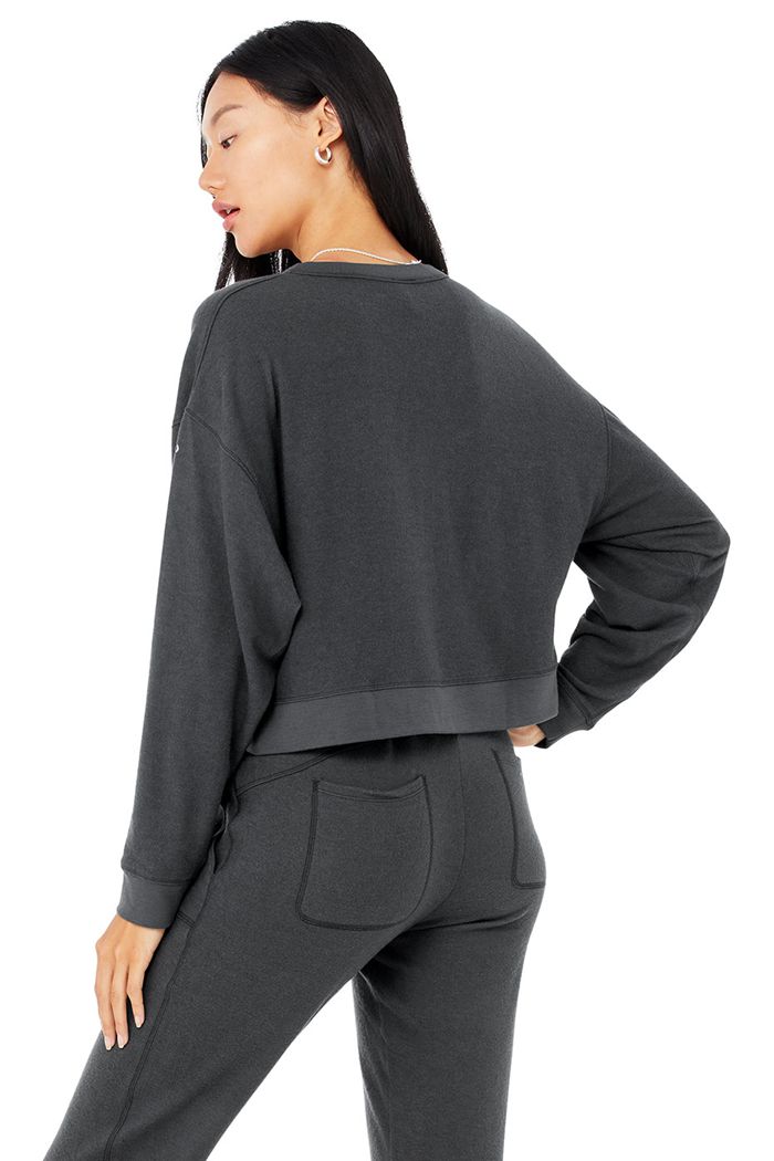 Alo Yoga Alolux Soho Cropped Henley Long Sleeve Dam Mörkgrå | 6503917-RX