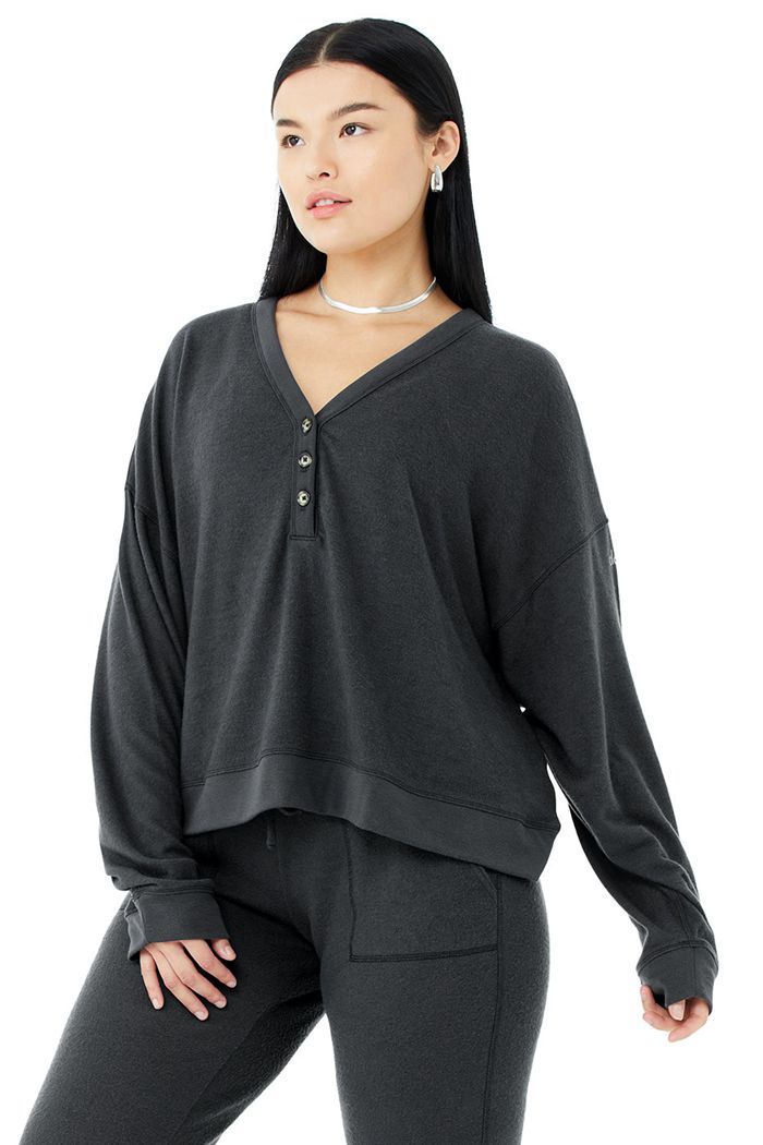 Alo Yoga Alolux Soho Cropped Henley Long Sleeve Dam Mörkgrå | 6503917-RX