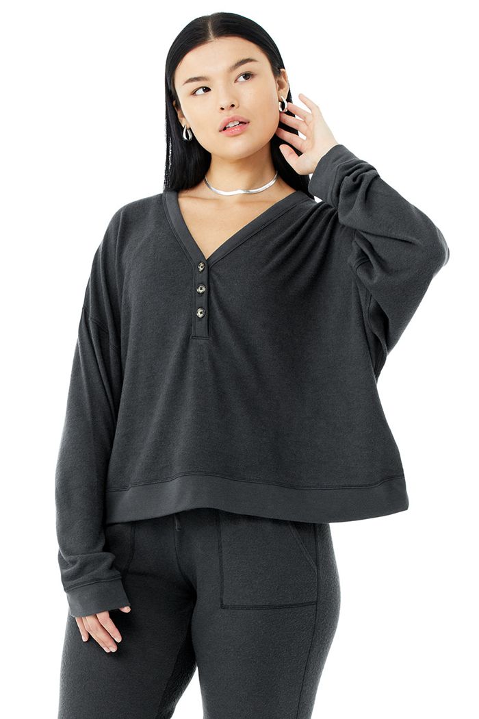 Alo Yoga Alolux Soho Cropped Henley Long Sleeve Dam Mörkgrå | 6503917-RX