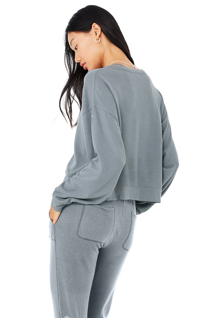 Alo Yoga Alolux Soho Cropped Henley Long Sleeve Dam Grå | 8216745-XY