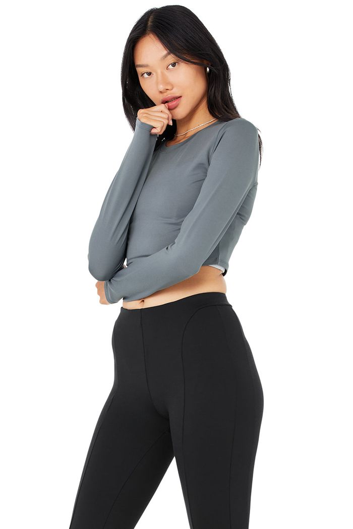 Alo Yoga Alosoft Crop Finesse Long Sleeve Dam Grå | 1389470-HE