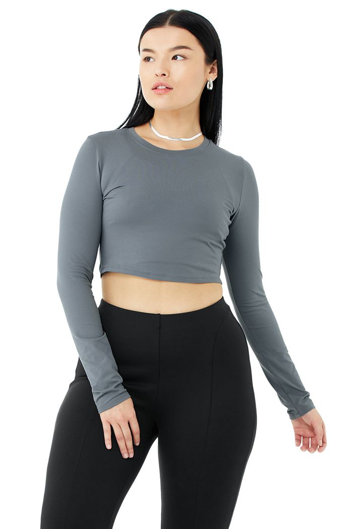 Alo Yoga Alosoft Crop Finesse Long Sleeve Dam Grå | 1389470-HE