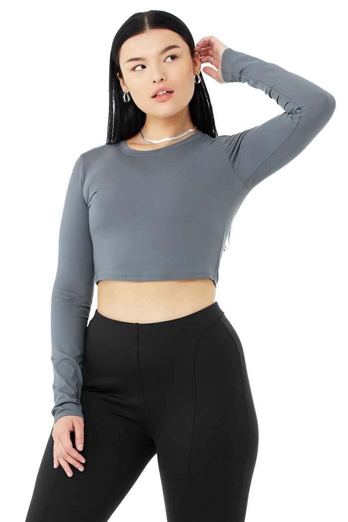 Alo Yoga Alosoft Crop Finesse Long Sleeve Dam Grå | 1389470-HE