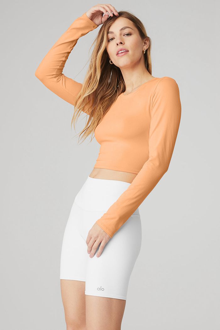 Alo Yoga Alosoft Crop Finesse Long Sleeve Dam Orange | 3780521-AK