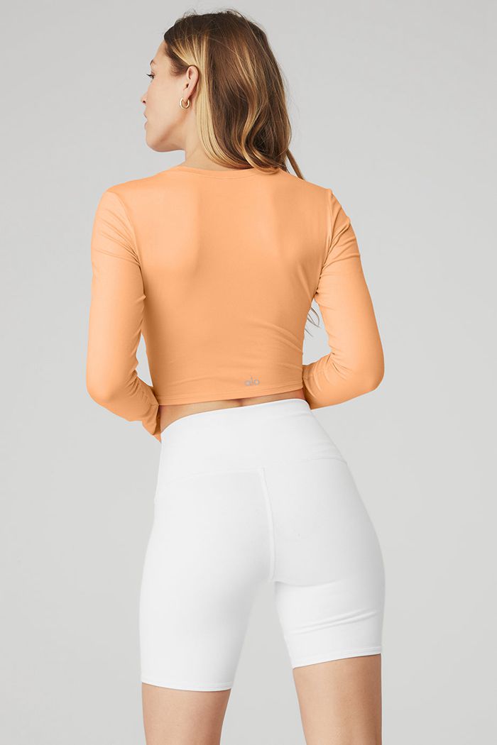 Alo Yoga Alosoft Crop Finesse Long Sleeve Dam Orange | 3780521-AK