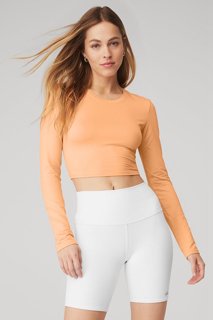 Alo Yoga Alosoft Crop Finesse Long Sleeve Dam Orange | 3780521-AK