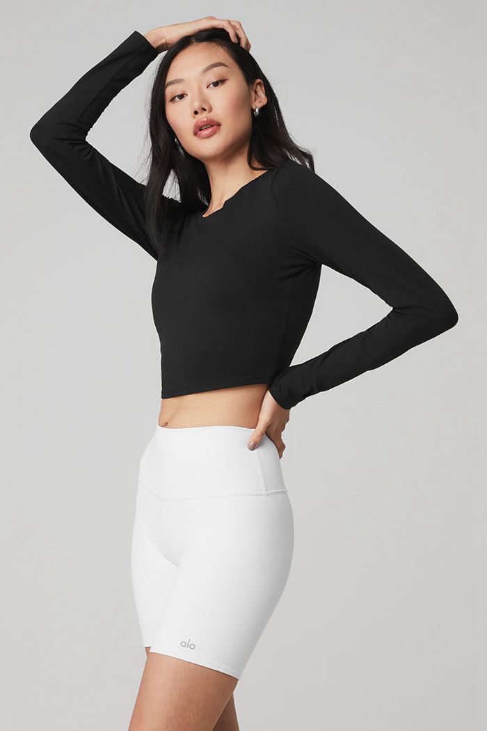 Alo Yoga Alosoft Crop Finesse Long Sleeve Dam Svarta | 9607435-TU