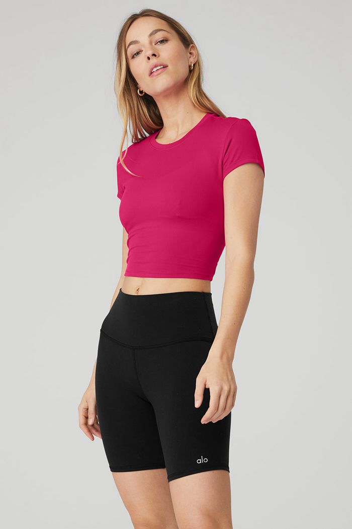 Alo Yoga Alosoft Crop Finesse Short Sleeve Dam Röda | 1238590-XN