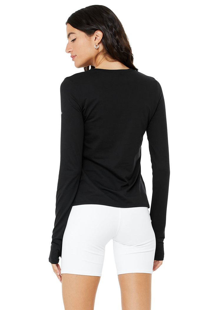 Alo Yoga Alosoft Finesse Long Sleeve Dam Svarta | 0256947-RH