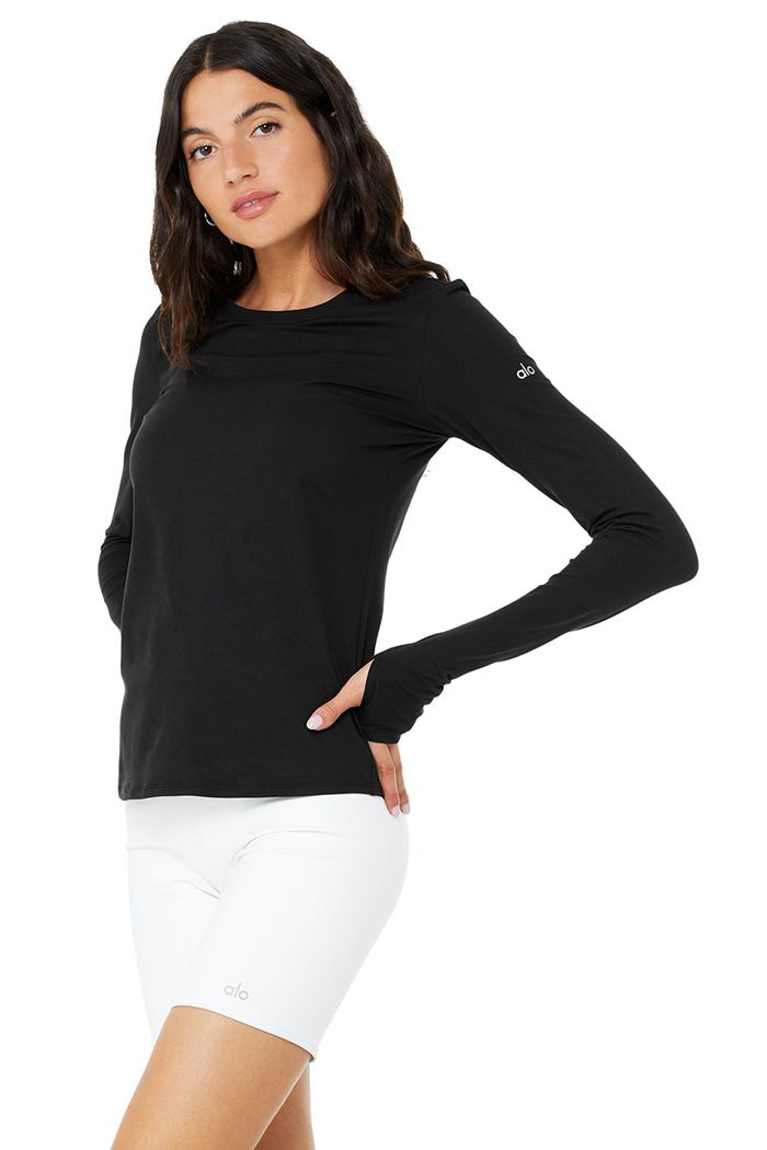 Alo Yoga Alosoft Finesse Long Sleeve Dam Svarta | 0256947-RH