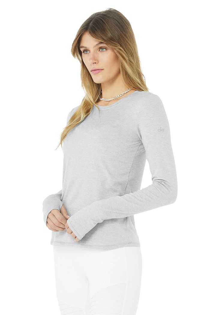 Alo Yoga Alosoft Finesse Long Sleeve Dam Grå | 7251896-VO