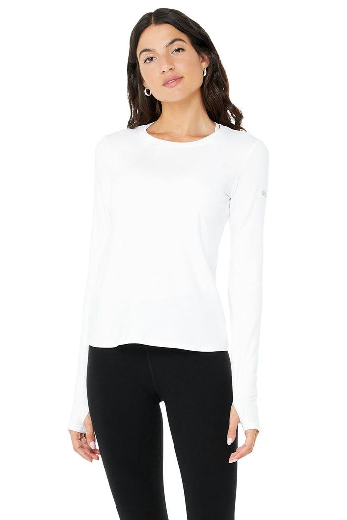 Alo Yoga Alosoft Finesse Long Sleeve Dam Vita | 9123684-ZW