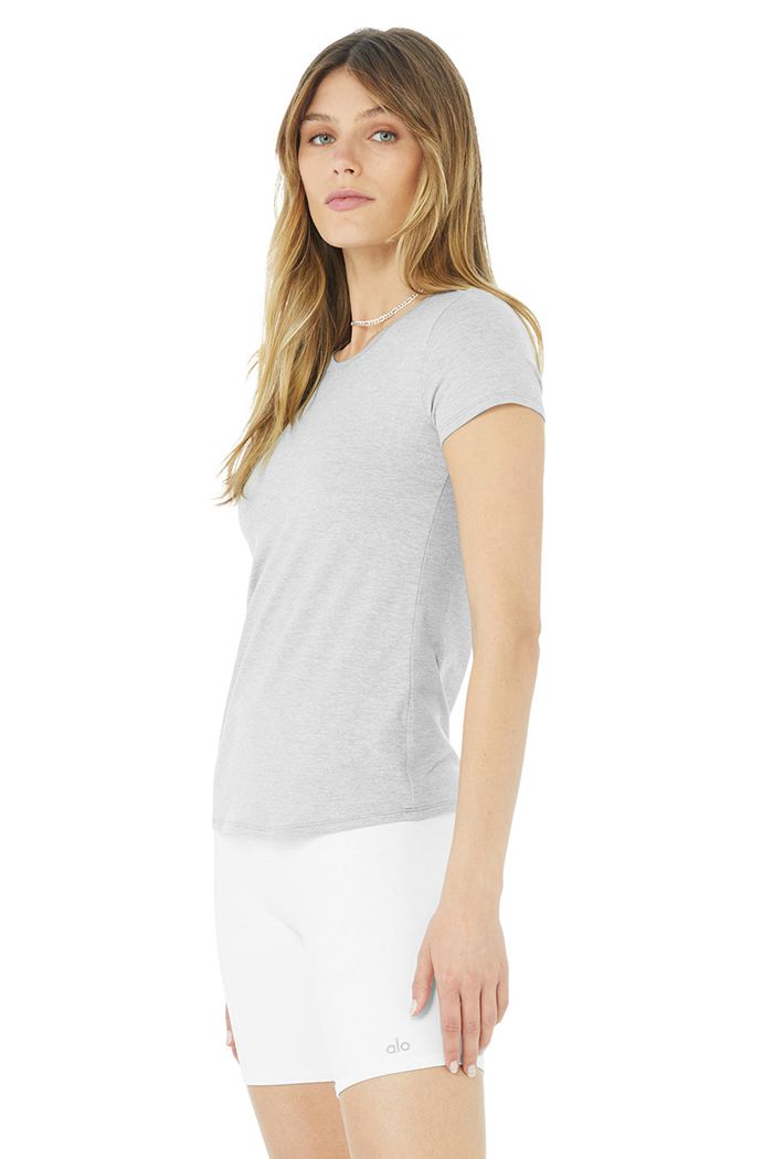 Alo Yoga Alosoft Finesse Tee Short Sleeve Dam Grå | 9154230-TS