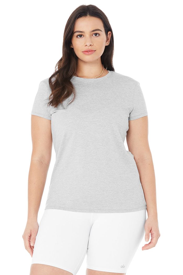 Alo Yoga Alosoft Finesse Tee Short Sleeve Dam Grå | 9154230-TS