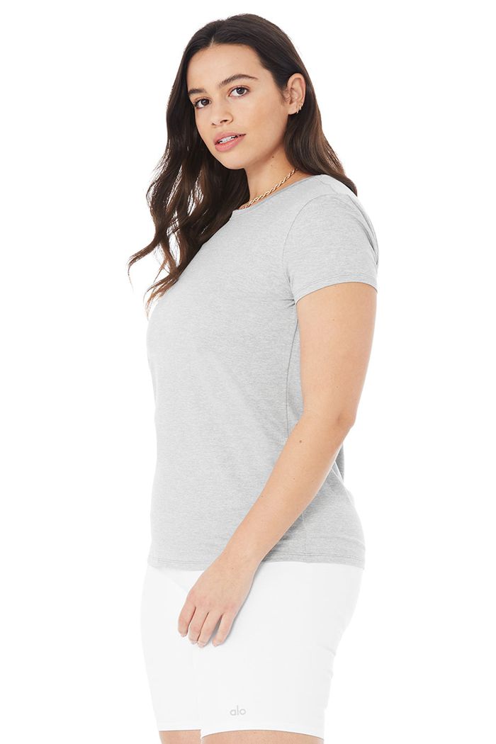 Alo Yoga Alosoft Finesse Tee Short Sleeve Dam Grå | 9154230-TS