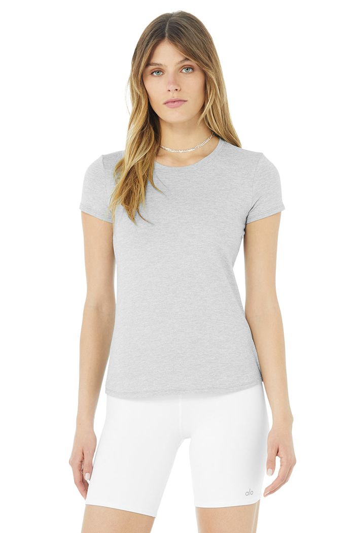 Alo Yoga Alosoft Finesse Tee Short Sleeve Dam Grå | 9154230-TS