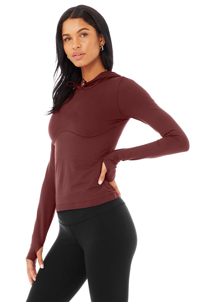 Alo Yoga Alosoft Hooded Runner Long Sleeve Dam Röda | 2095731-RM