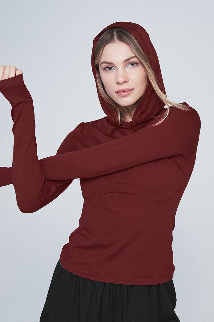 Alo Yoga Alosoft Hooded Runner Long Sleeve Dam Röda | 2095731-RM