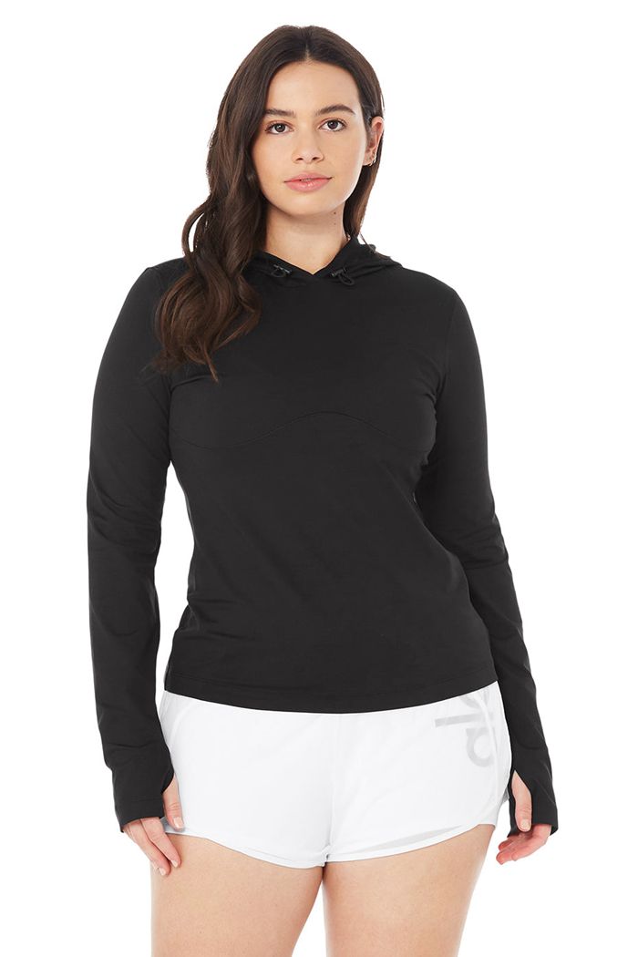 Alo Yoga Alosoft Hooded Runner Long Sleeve Dam Svarta | 5163240-EO