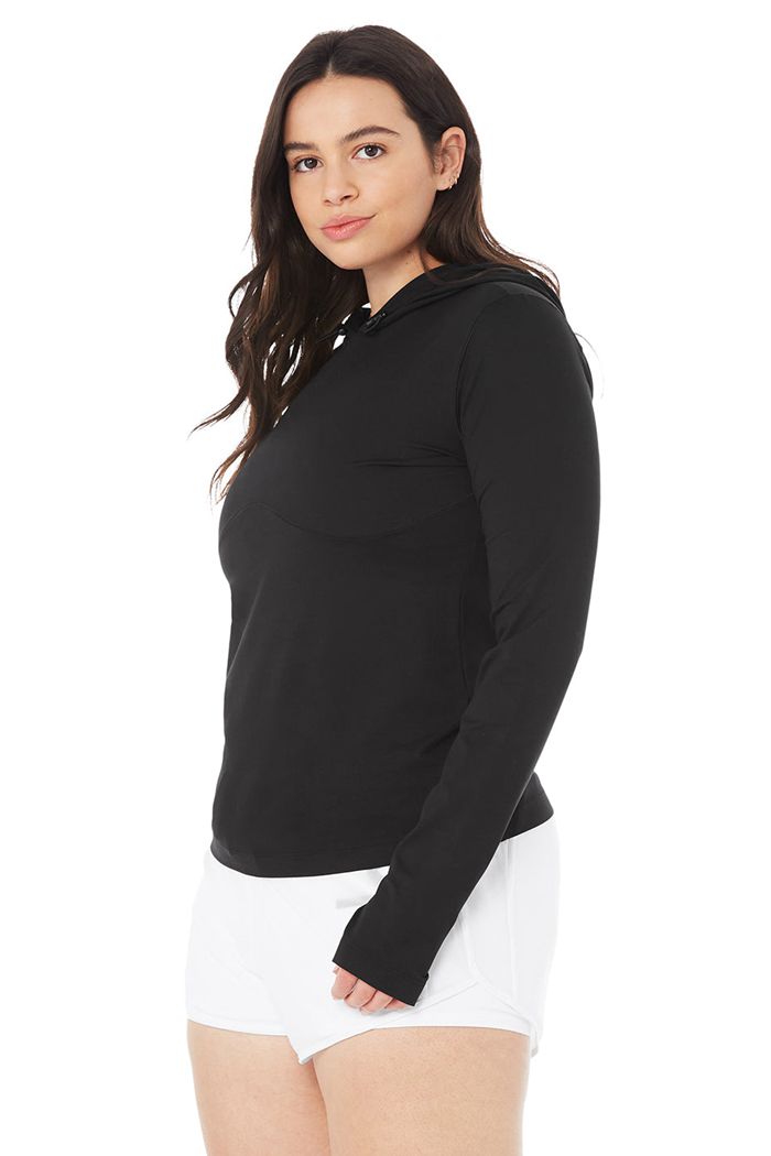 Alo Yoga Alosoft Hooded Runner Long Sleeve Dam Svarta | 5163240-EO