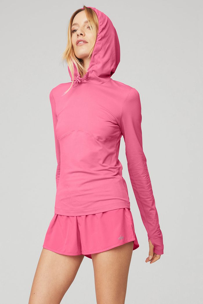 Alo Yoga Alosoft Hooded Runner Long Sleeve Dam Rosa Fuchsia | 7639820-FB