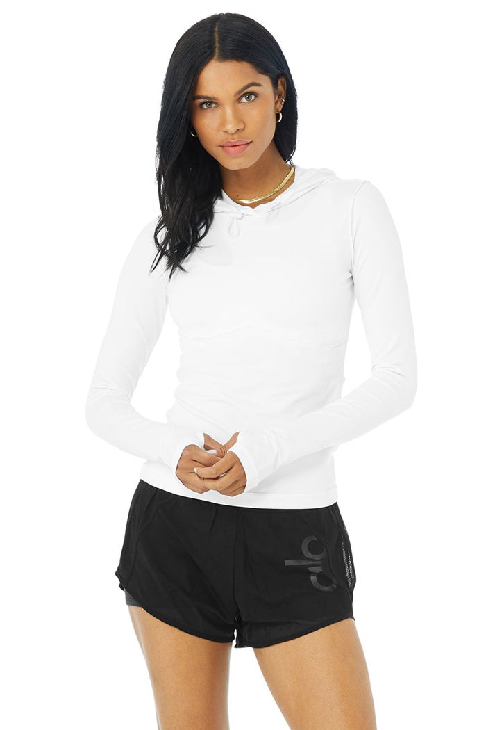 Alo Yoga Alosoft Hooded Runner Long Sleeve Dam Vita | 8412907-LM