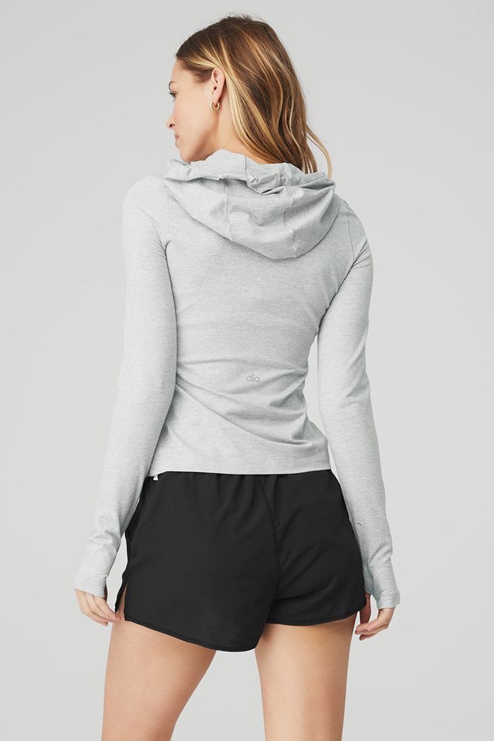 Alo Yoga Alosoft Hooded Runner Long Sleeve Dam Grå | 8657124-AL