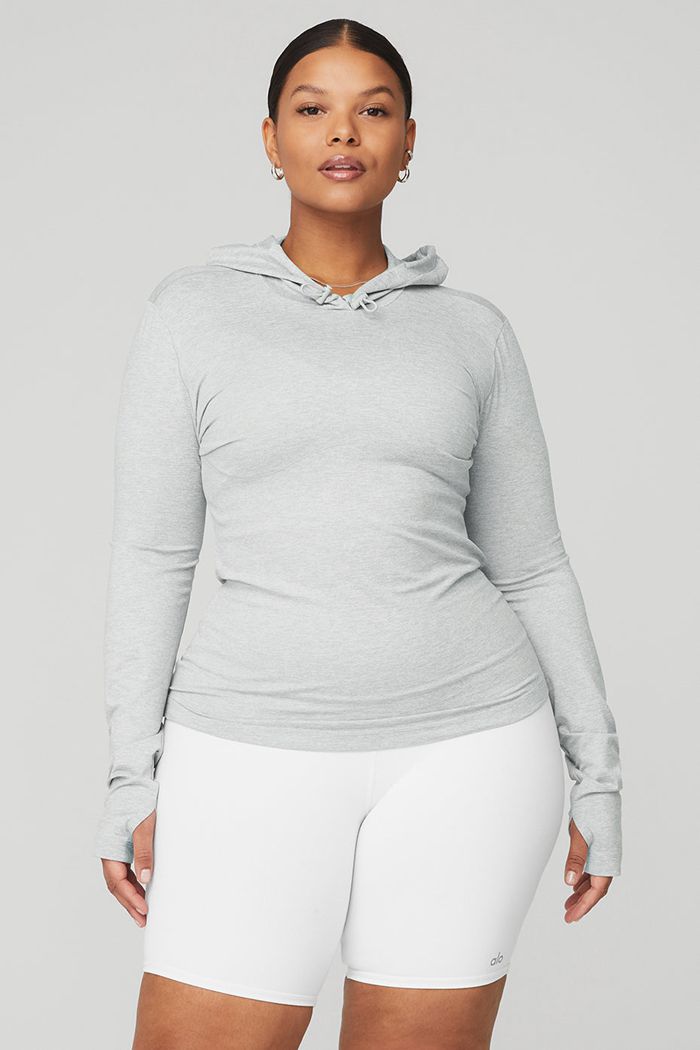 Alo Yoga Alosoft Hooded Runner Long Sleeve Dam Grå | 8657124-AL