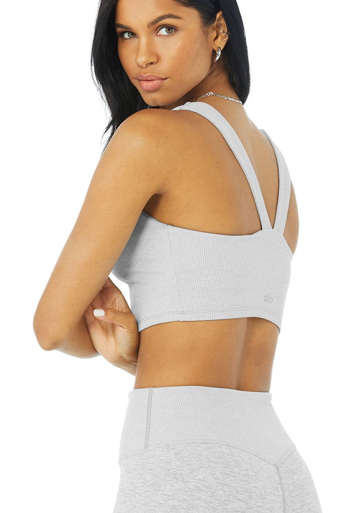 Alo Yoga Alosoft Ribbed Chic Tank Tops Dam Grå | 5913874-NZ