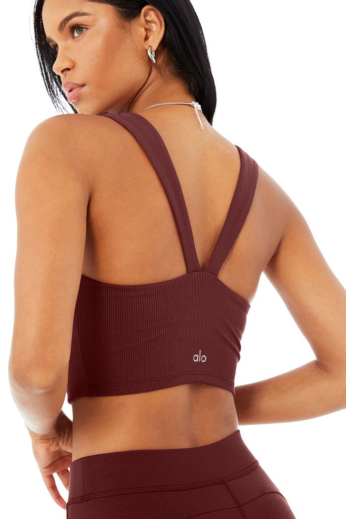 Alo Yoga Alosoft Ribbed Chic Tank Tops Dam Röda | 6549810-RI