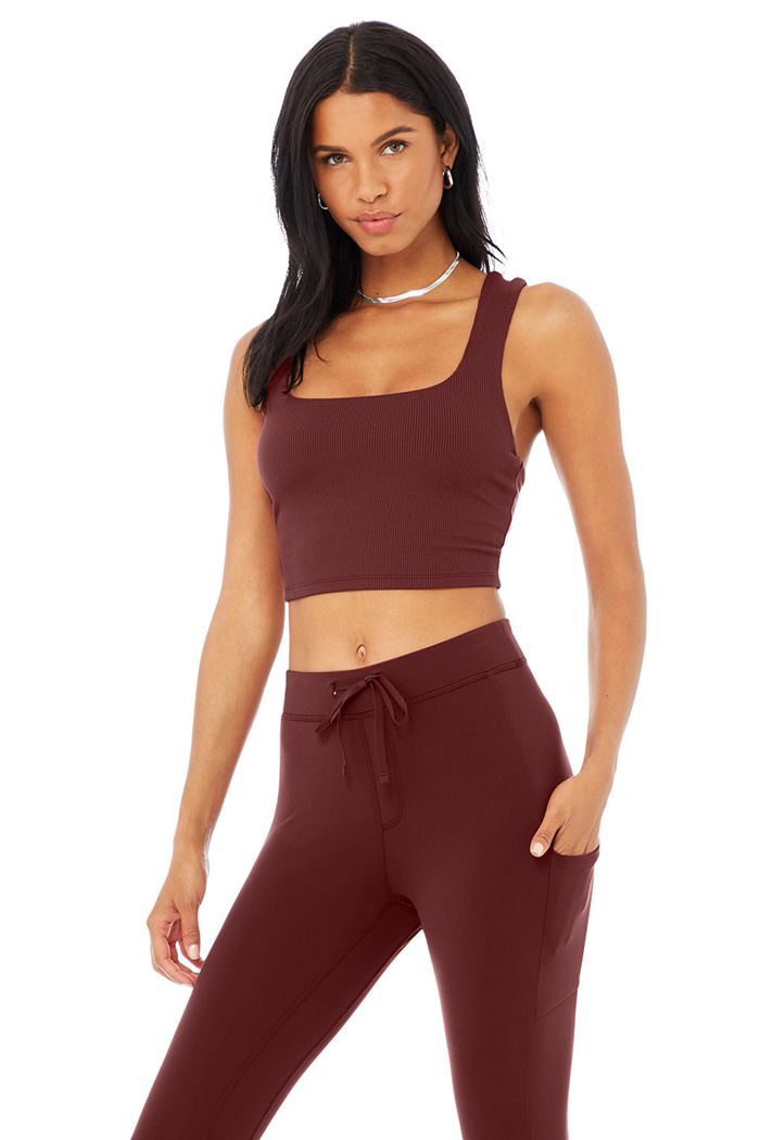 Alo Yoga Alosoft Ribbed Chic Tank Tops Dam Röda | 6549810-RI