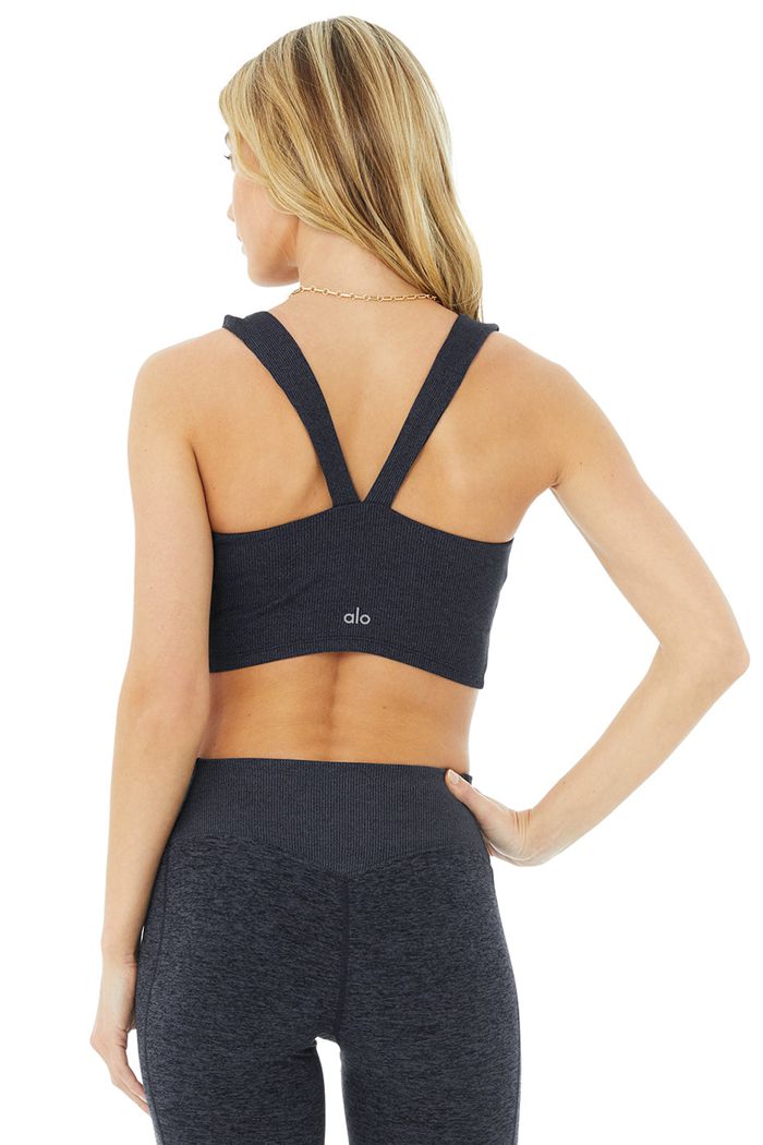 Alo Yoga Alosoft Ribbed Chic Tank Tops Dam Marinblå | 8574032-BF