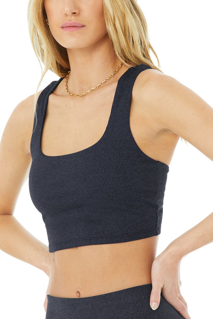 Alo Yoga Alosoft Ribbed Chic Tank Tops Dam Marinblå | 8574032-BF