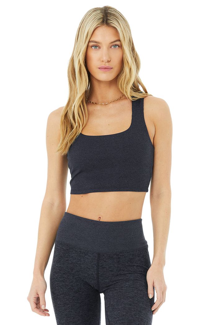 Alo Yoga Alosoft Ribbed Chic Tank Tops Dam Marinblå | 8574032-BF