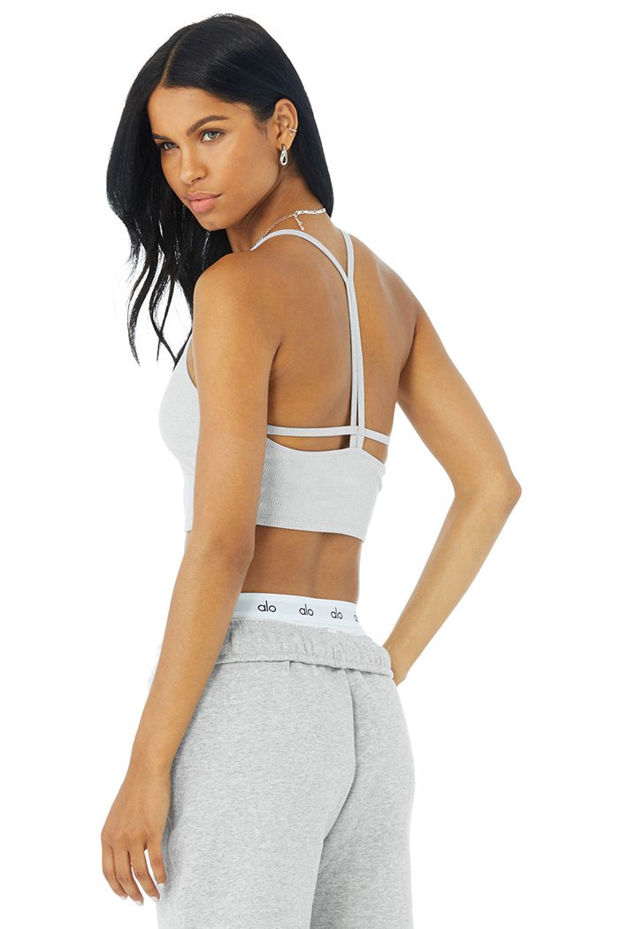 Alo Yoga Alosoft Ribbed Crop Calm Tank Tops Dam Grå | 4271690-GA