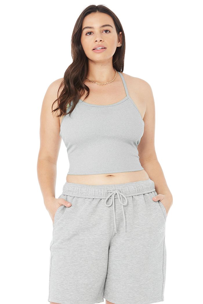 Alo Yoga Alosoft Ribbed Crop Calm Tank Tops Dam Grå | 4271690-GA