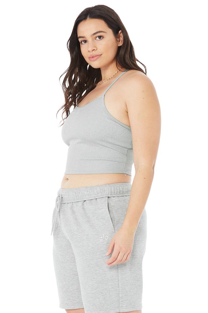 Alo Yoga Alosoft Ribbed Crop Calm Tank Tops Dam Grå | 4271690-GA