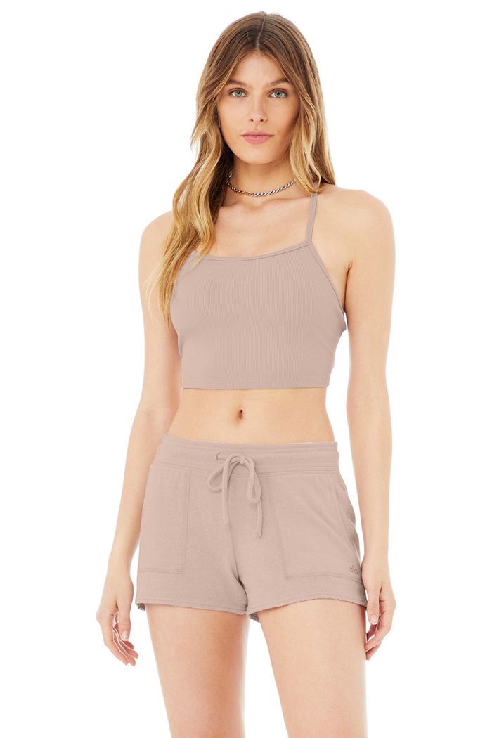 Alo Yoga Alosoft Ribbed Crop Calm Tank Tops Dam Rosa | 5361029-FB