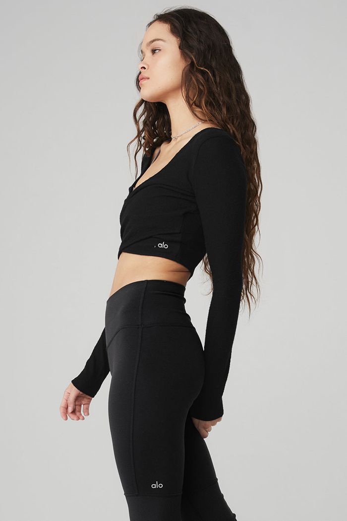 Alo Yoga Amelia Luxe Crop Long Sleeve Dam Svarta | 4031268-KT